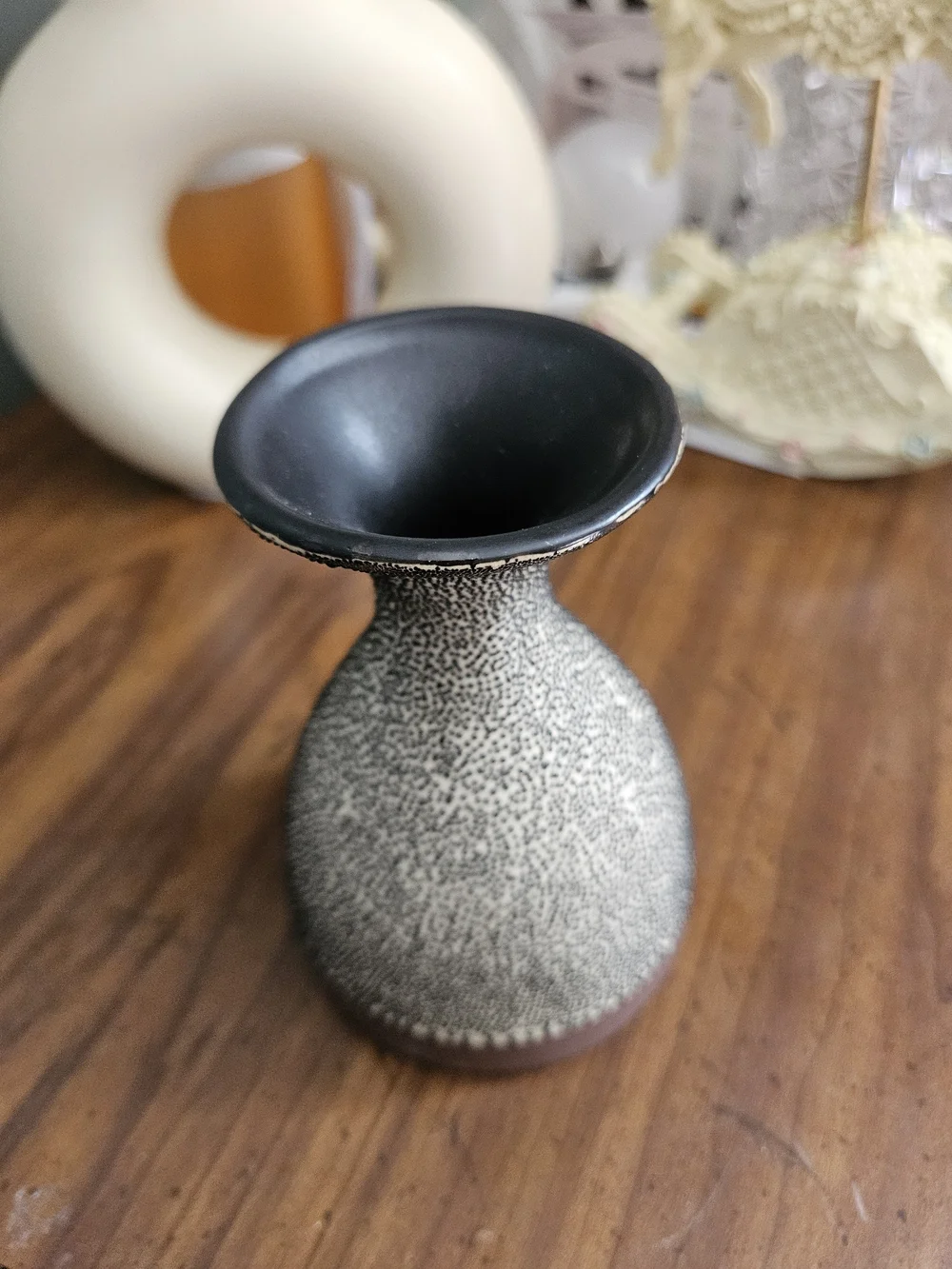 Anthropologie Speckle Dot Ceramic Vase in White and Brown